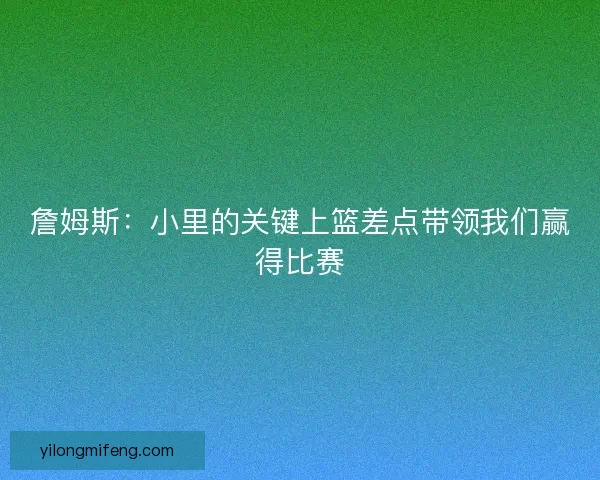 詹姆斯：小里的关键上篮差点带领我们赢得比赛